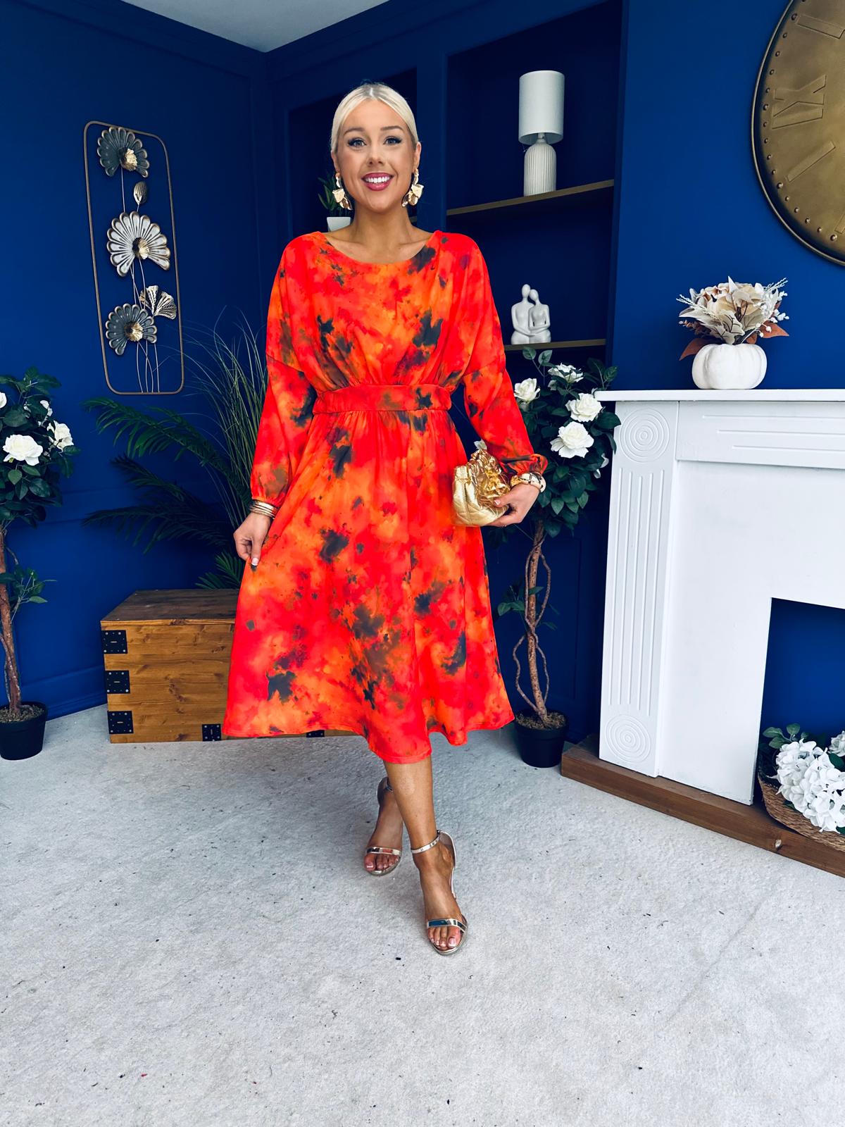 Eabha Detailed Midi Dress Marble Amber