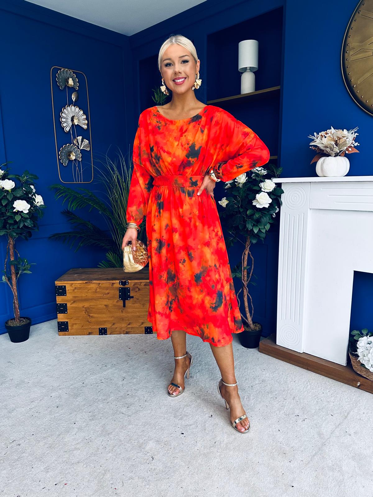 Eabha Detailed Midi Dress Marble Amber