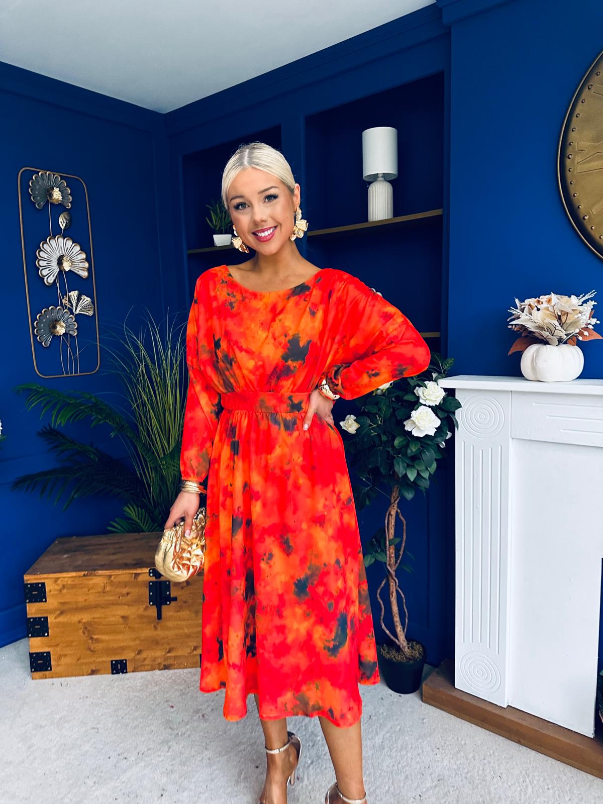 Eabha Detailed Midi Dress Marble Amber