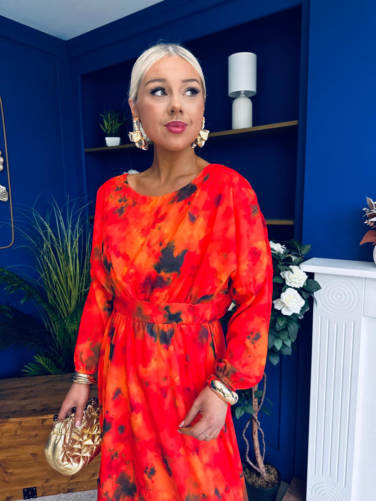 Eabha Detailed Midi Dress Marble Amber