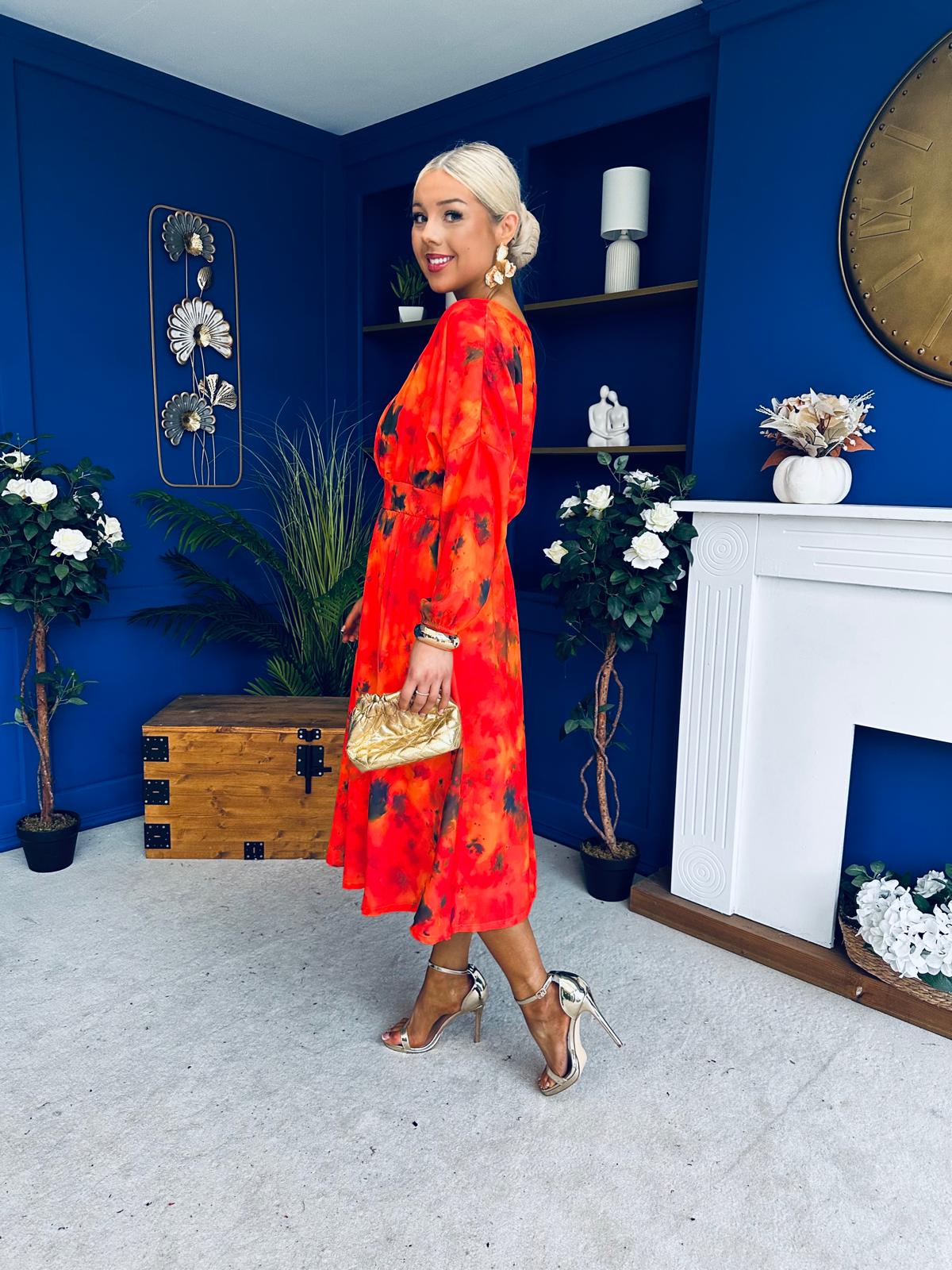 Eabha Detailed Midi Dress Marble Amber