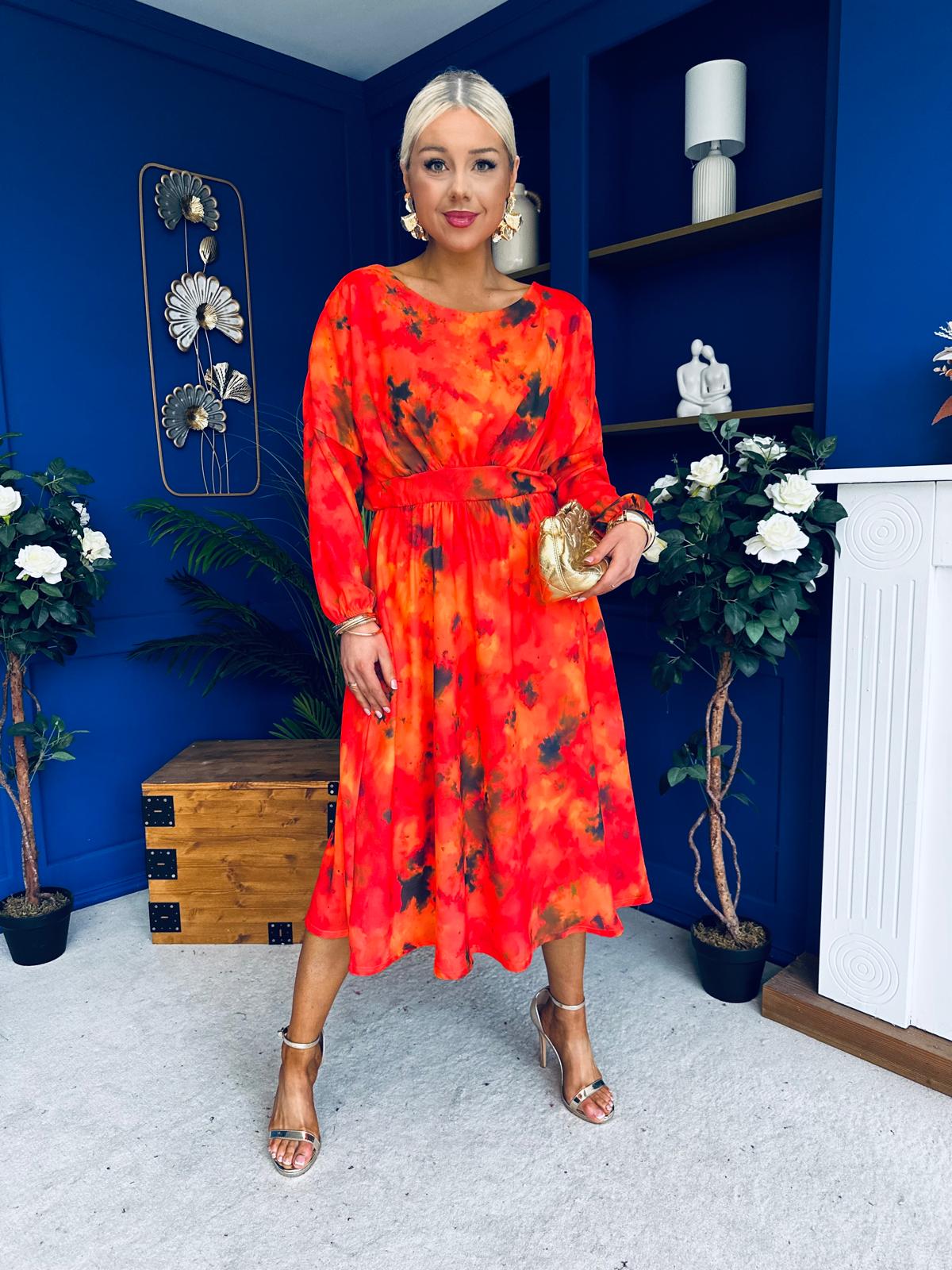 Eabha Detailed Midi Dress Marble Amber