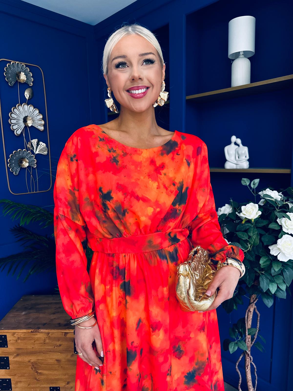 Eabha Detailed Midi Dress Marble Amber