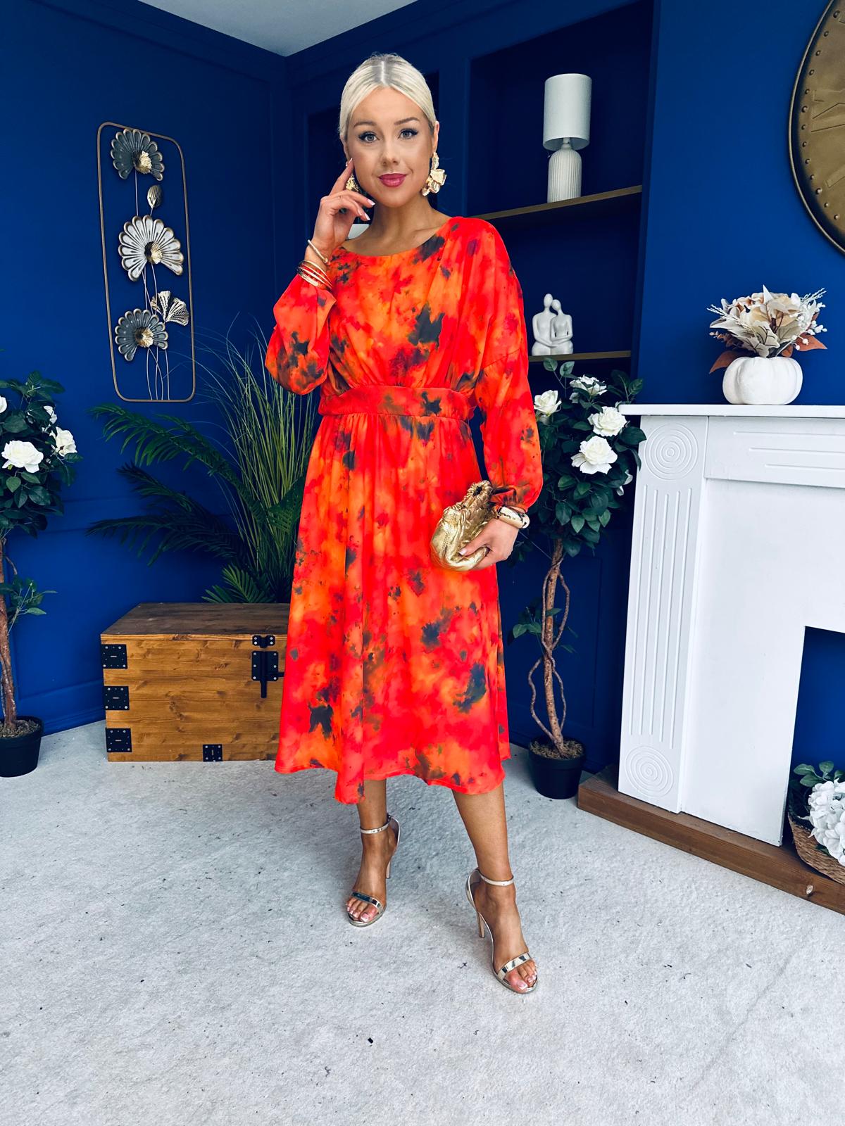 Eabha Detailed Midi Dress Marble Amber