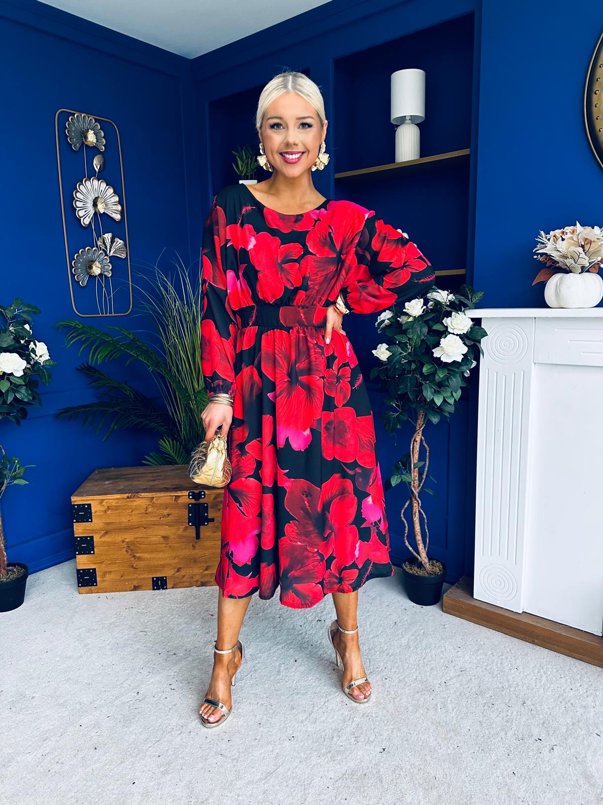 Eabha Detailed Midi Dress Floral Rouge