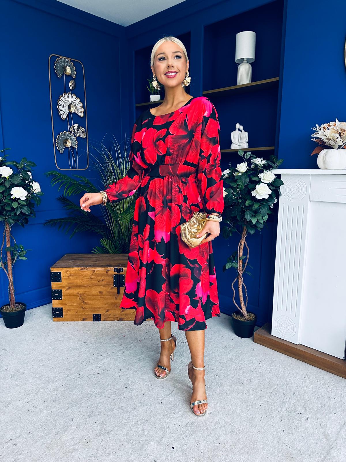 Eabha Detailed Midi Dress Floral Rouge