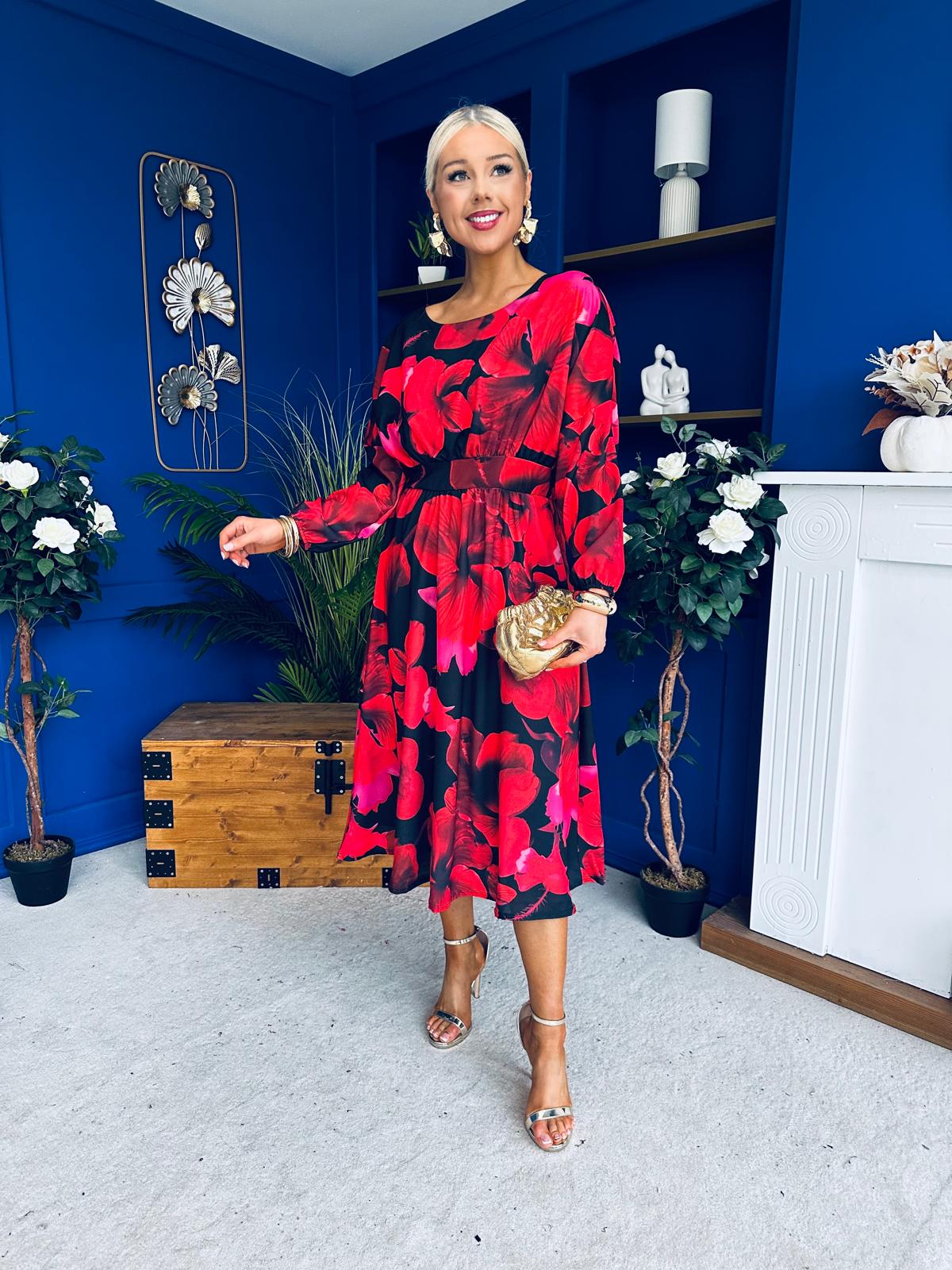 Eabha Detailed Midi Dress Floral Rouge