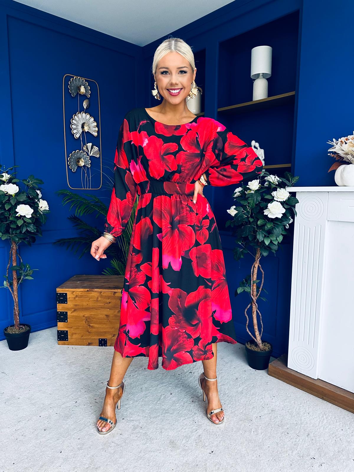 Eabha Detailed Midi Dress Floral Rouge