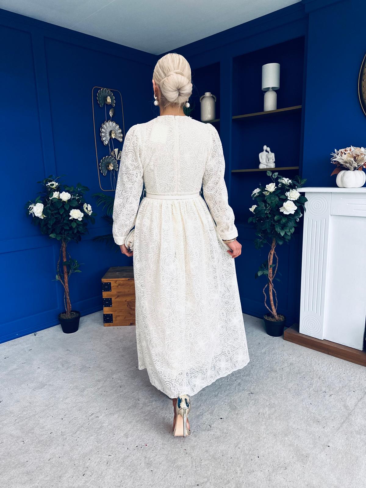 Ellie Crochet Detail Occasion Dress Almond