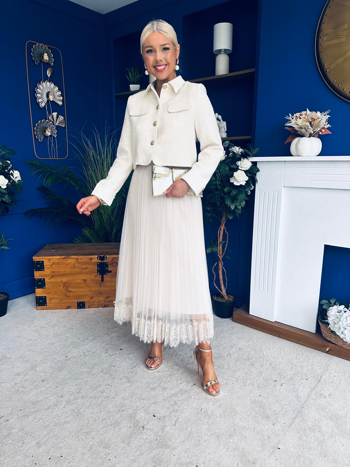 Emerson Detailed Tulle Skirt Cream