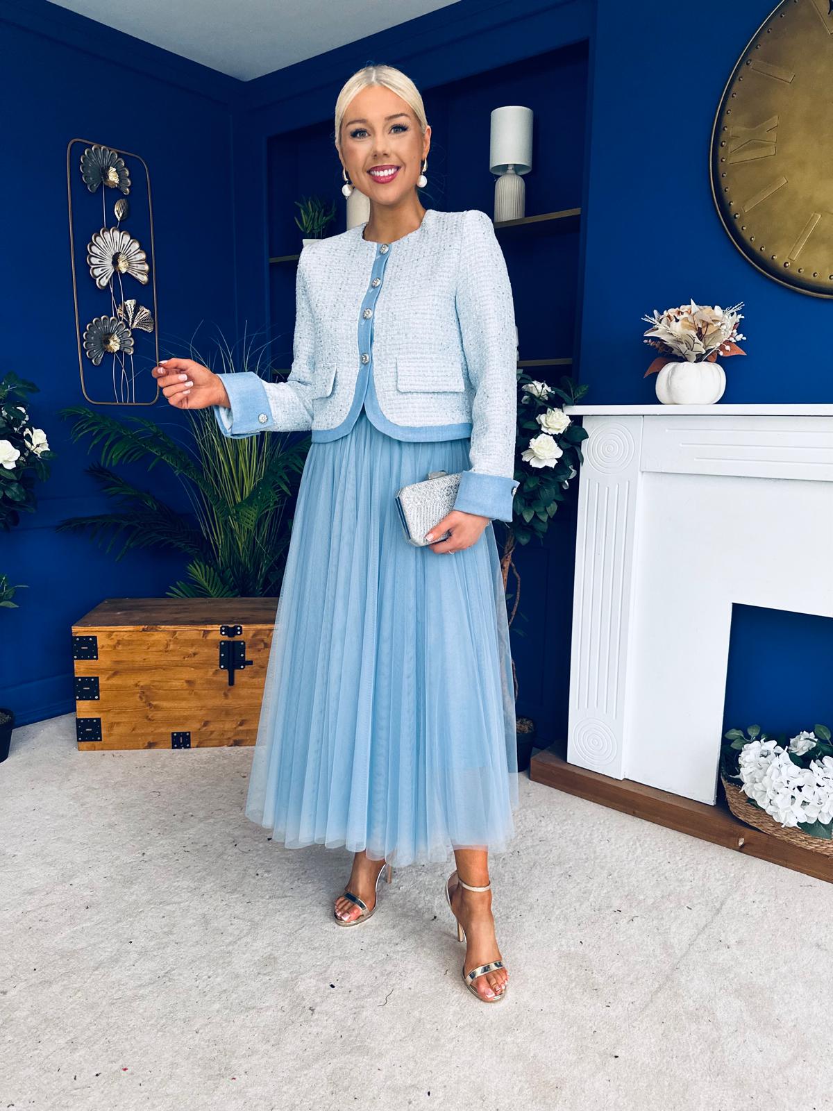 Celine Detailed Tulle Skirt Blue