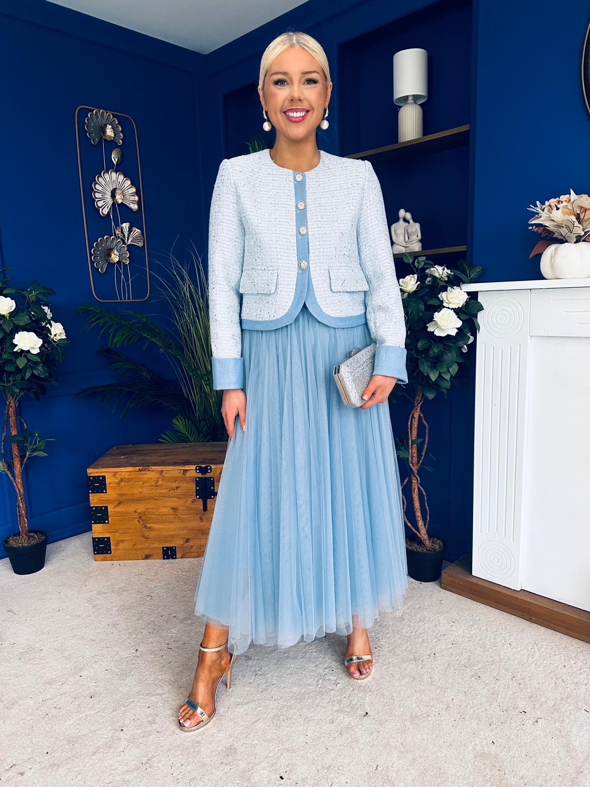 Celine Detailed Tulle Skirt Blue