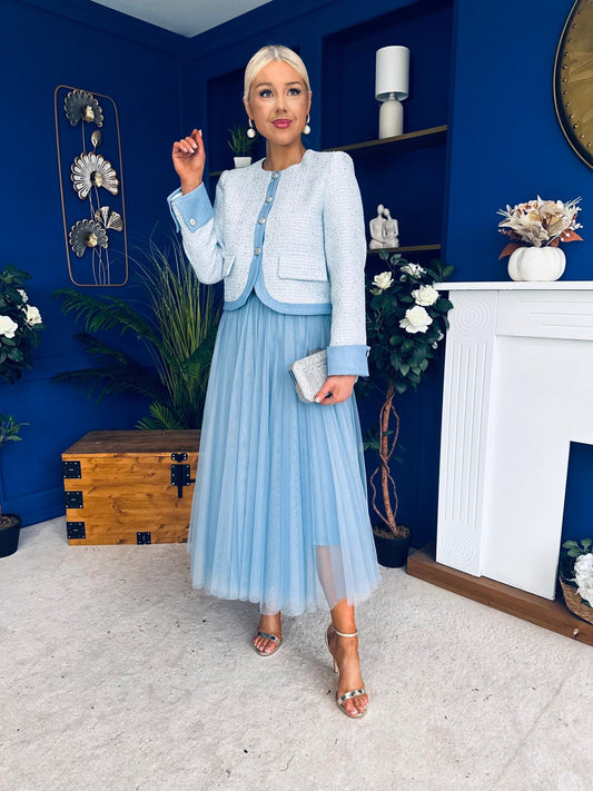 Celine Detailed Tulle Skirt Blue