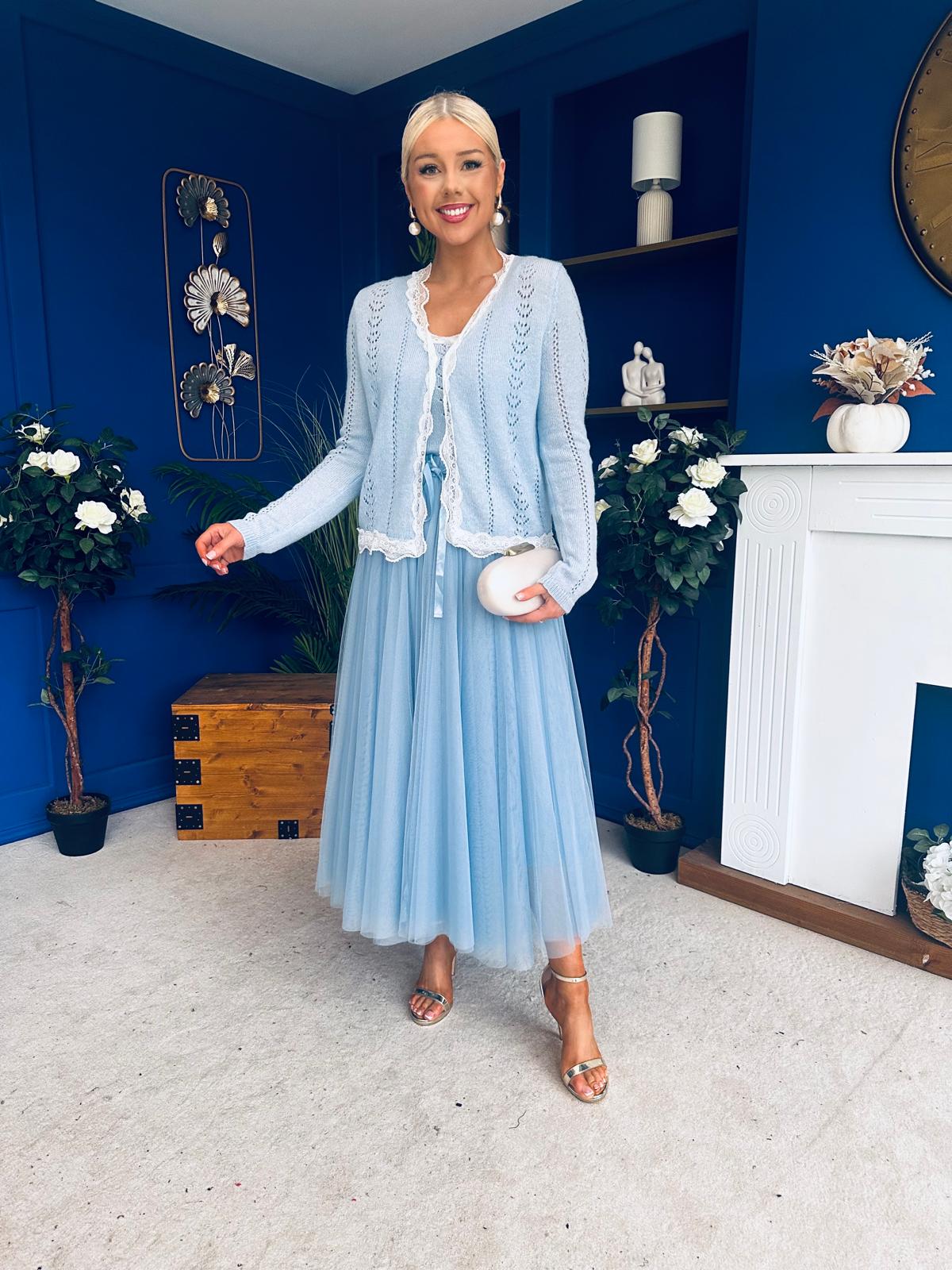 Bella Soft Knit Cardi & Cami Set Blue