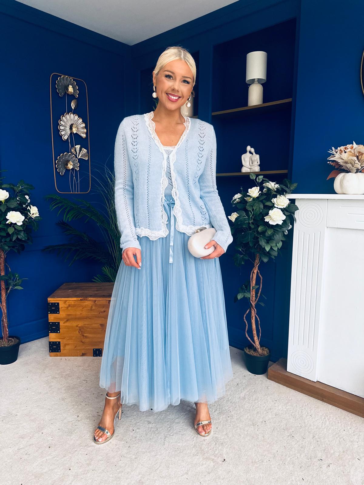 Celine Detailed Tulle Skirt Blue