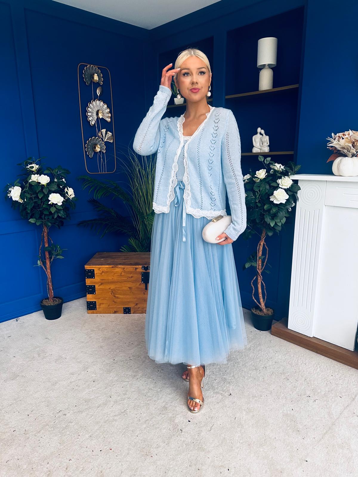 Celine Detailed Tulle Skirt Blue