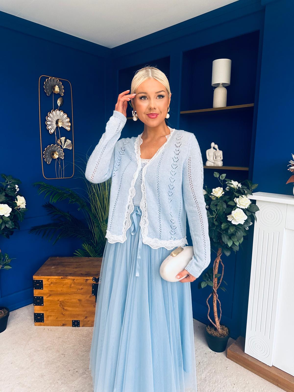 Bella Soft Knit Cardi & Cami Set Blue