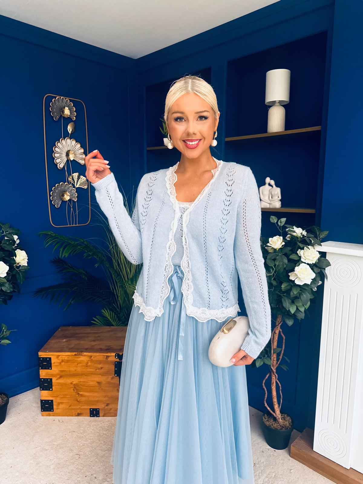 Bella Soft Knit Cardi & Cami Set Blue