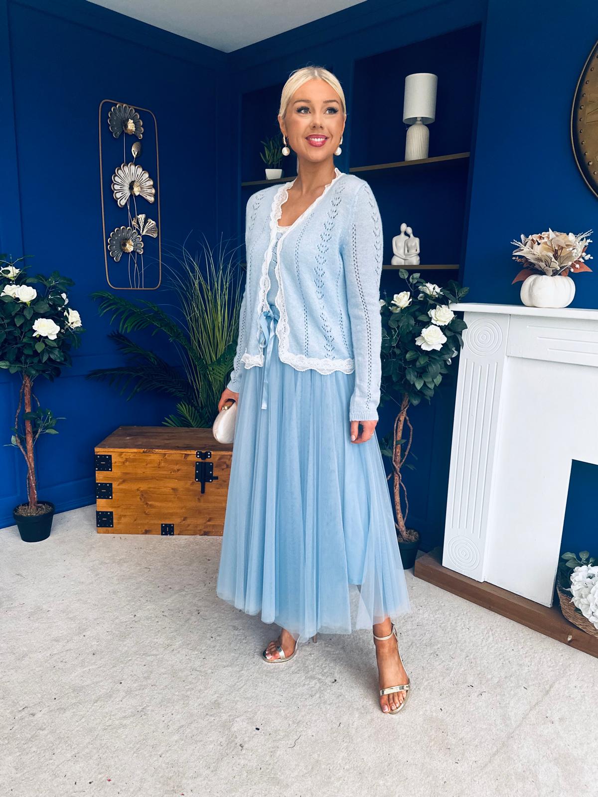 Bella Soft Knit Cardi & Cami Set Blue