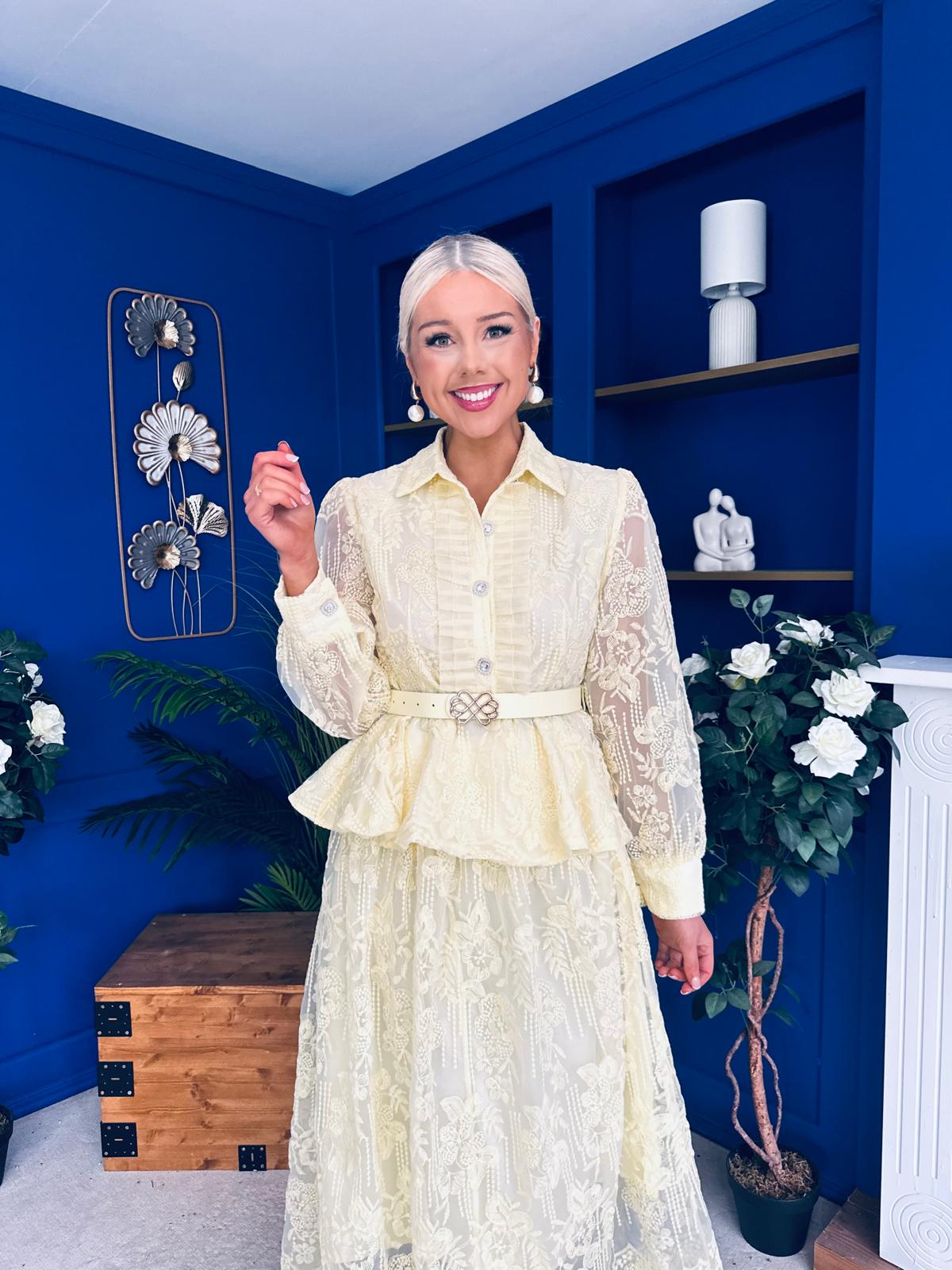 Judy Crochet Shirt & Skirt Set Yellow