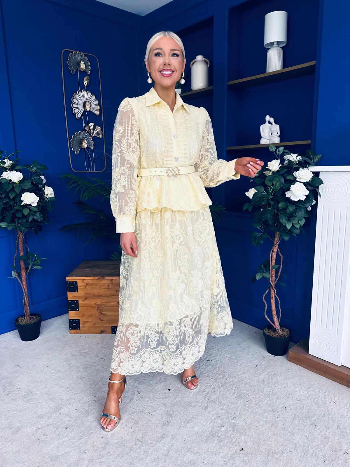 Judy Crochet Shirt & Skirt Set Yellow