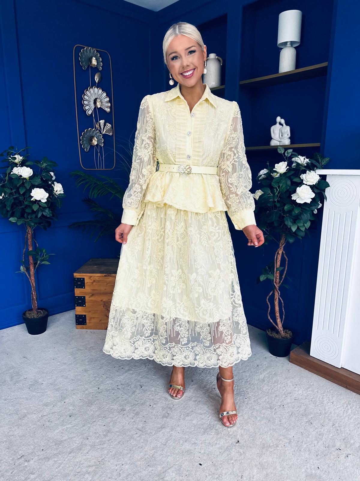 Judy Crochet Shirt & Skirt Set Yellow