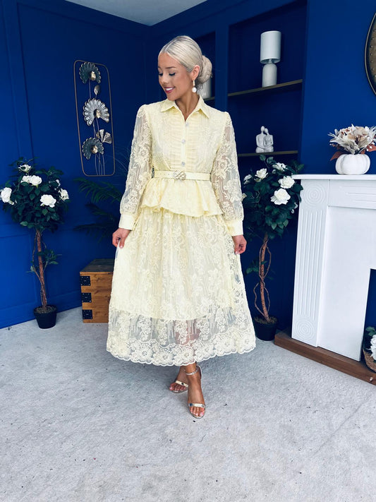 Judy Crochet Shirt & Skirt Set Yellow