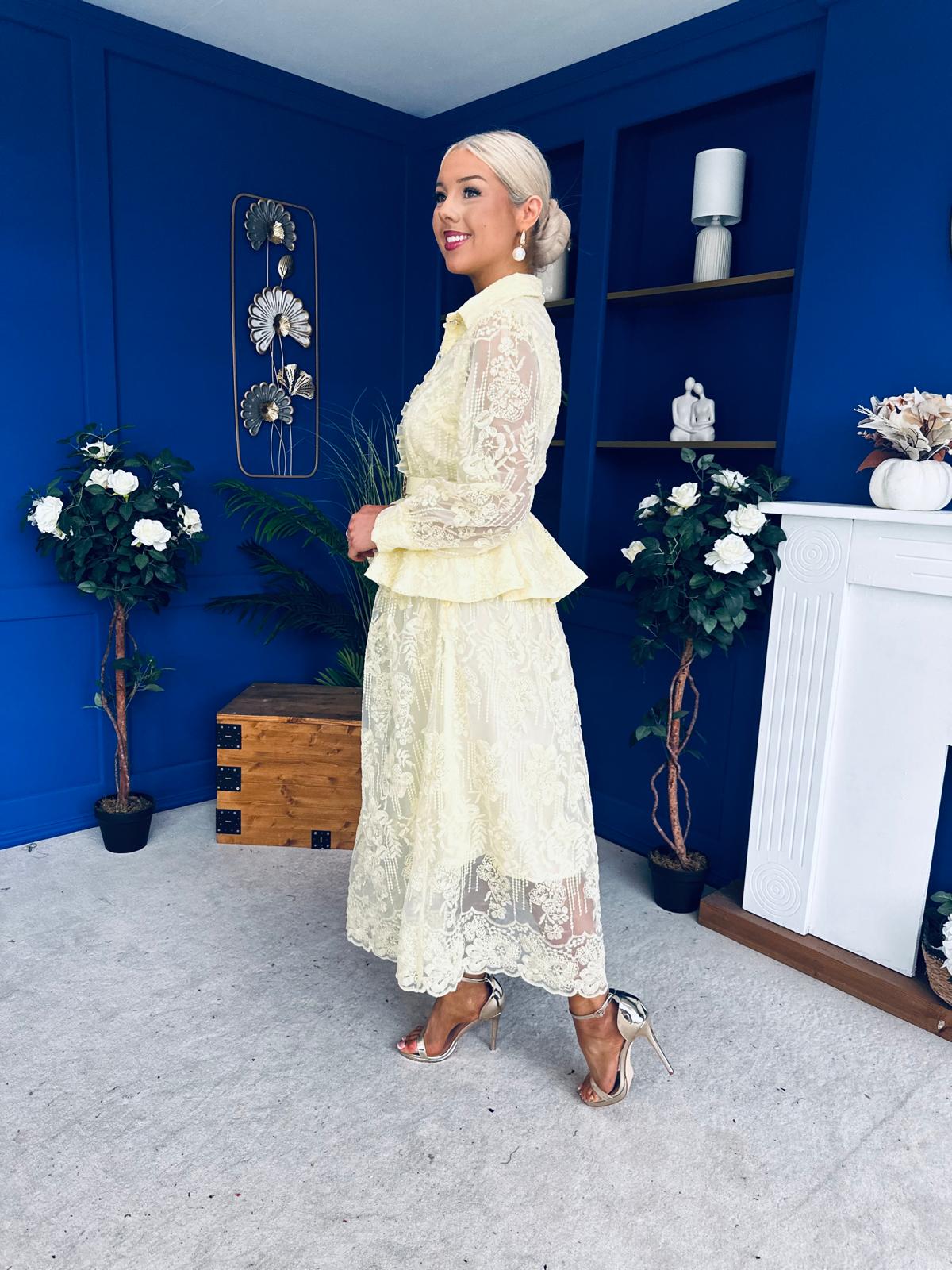 Judy Crochet Shirt & Skirt Set Yellow