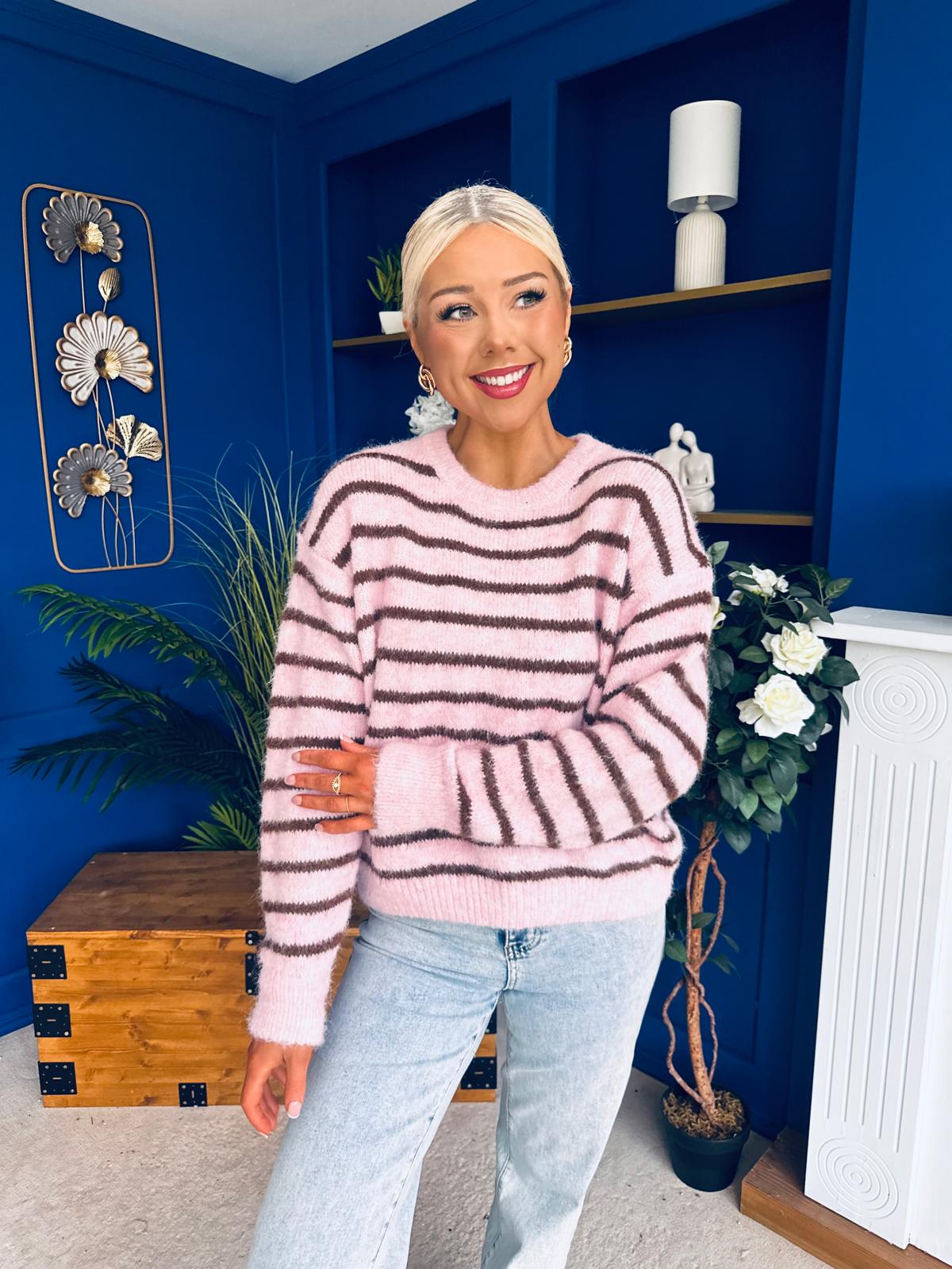 Jordan Striped Knit Jumper Pink Coco