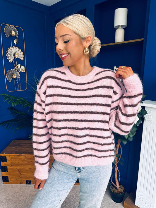 Jordan Striped Knit Jumper Pink Coco