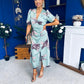 Trasa Wrap Top Ruched Detail Midi Dress Floral Duck Egg