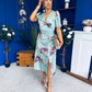 Trasa Wrap Top Ruched Detail Midi Dress Floral Duck Egg