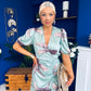 Trasa Wrap Top Ruched Detail Midi Dress Floral Duck Egg