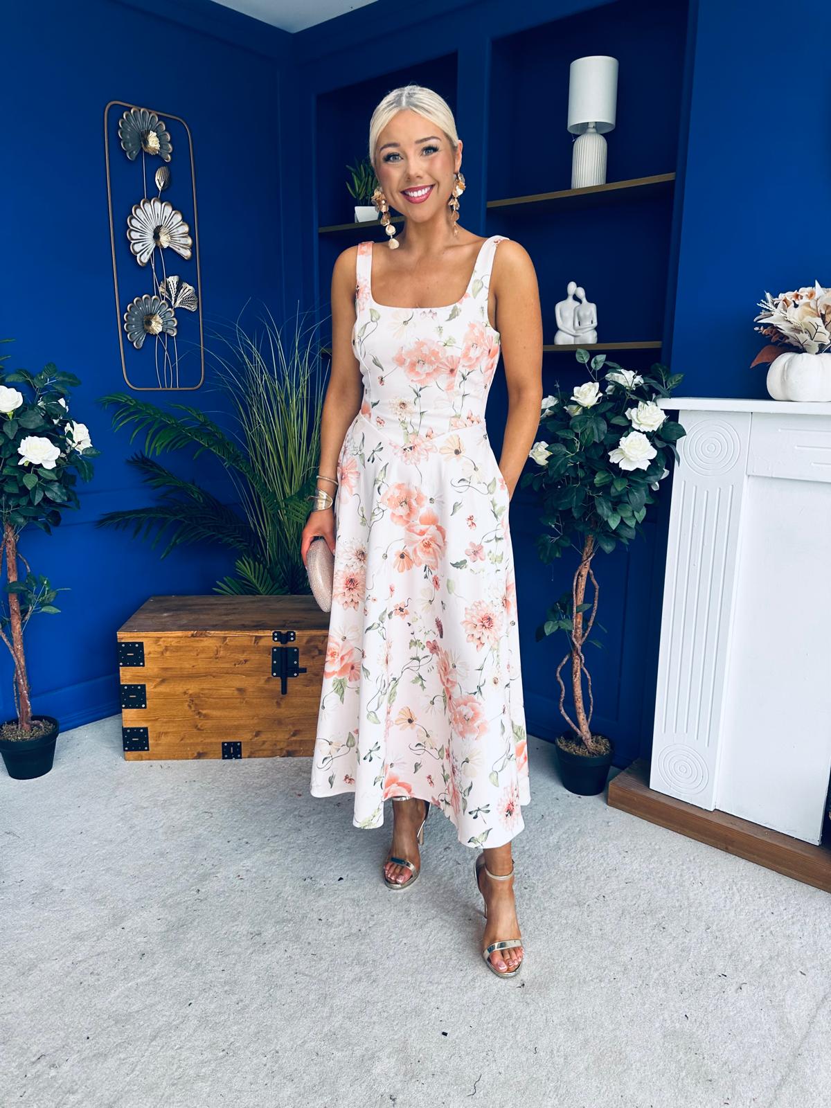 Julia Square Neck A-line Midi Dress Multi Floral