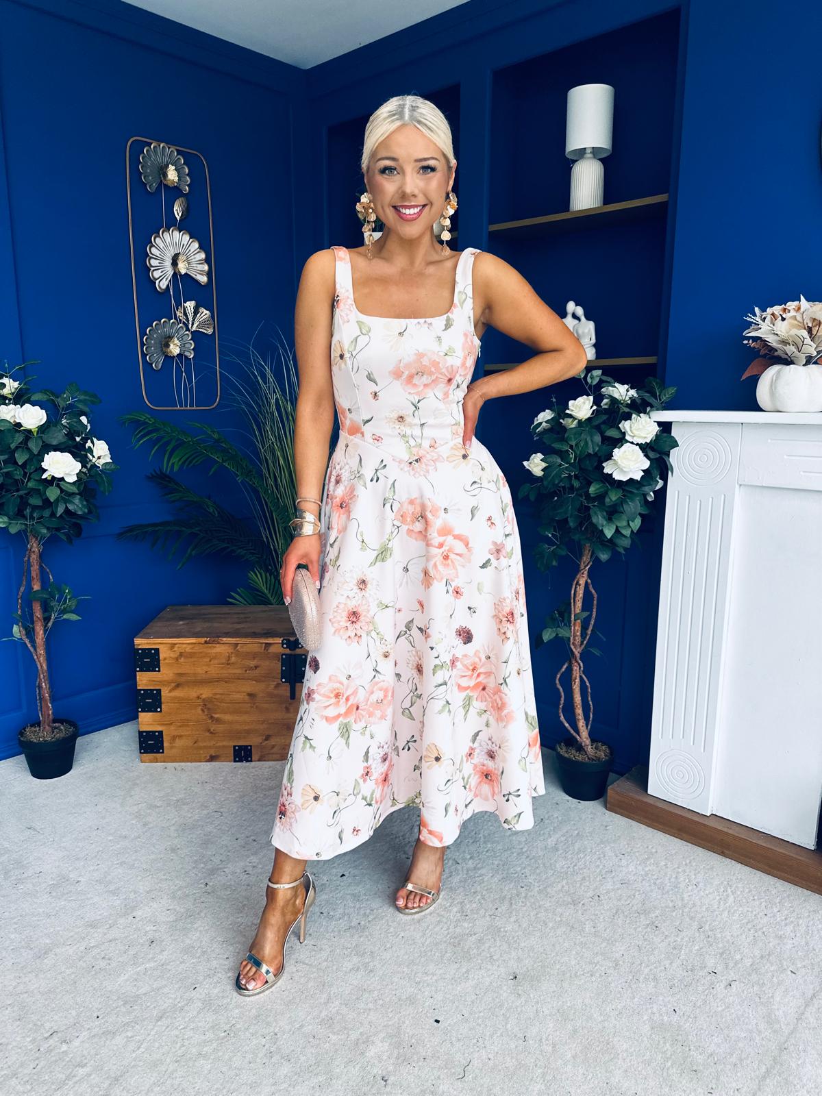 Julia Square Neck A-line Midi Dress Multi Floral