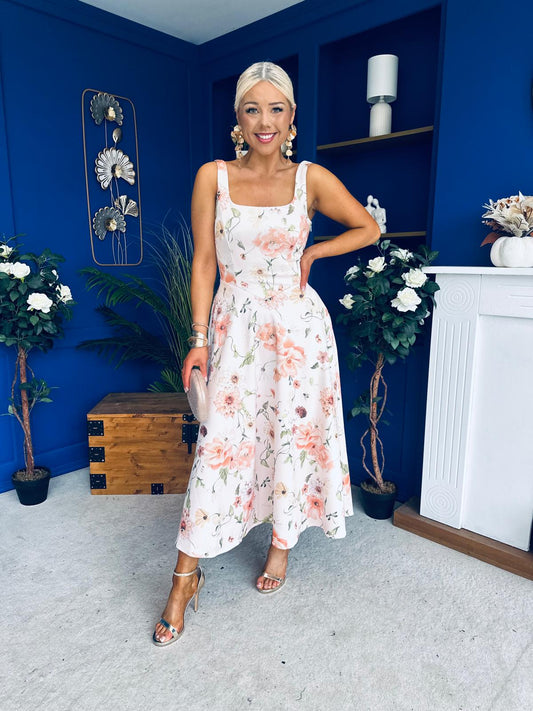 Julia Square Neck A-line Midi Dress Multi Floral