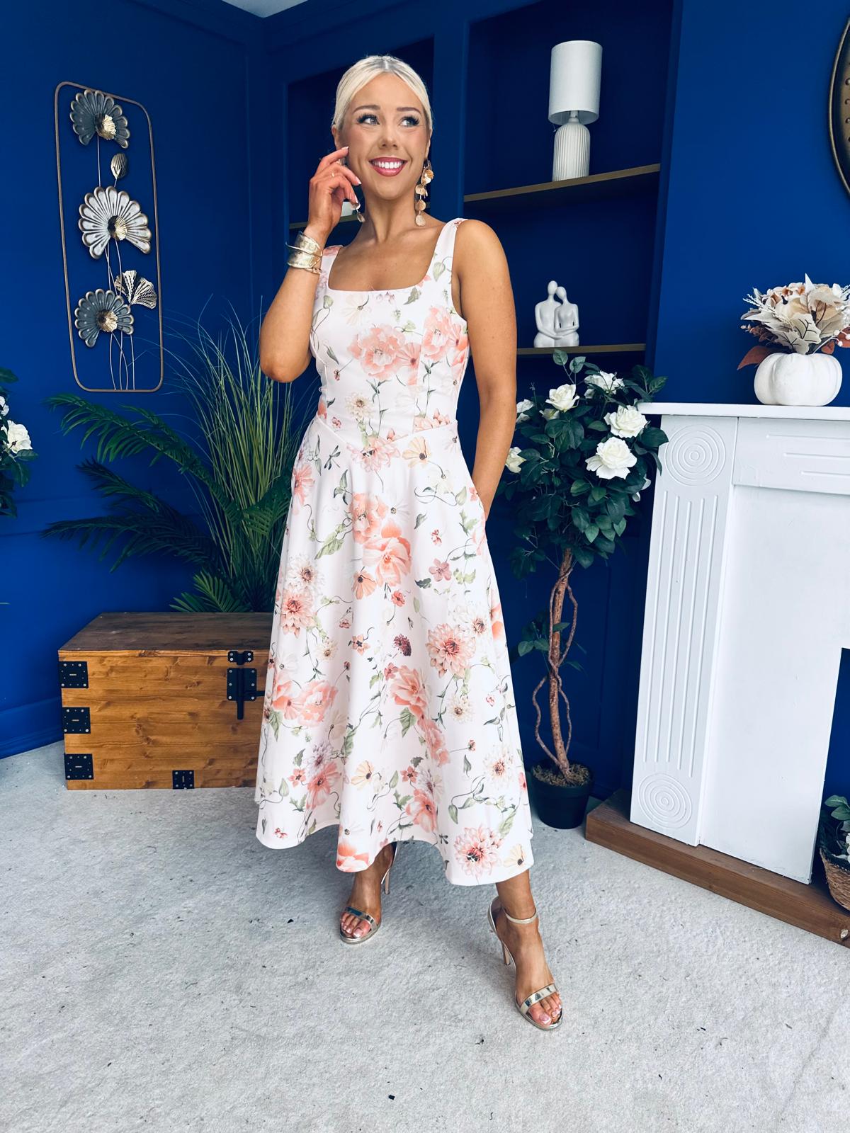 Julia Square Neck A-line Midi Dress Multi Floral