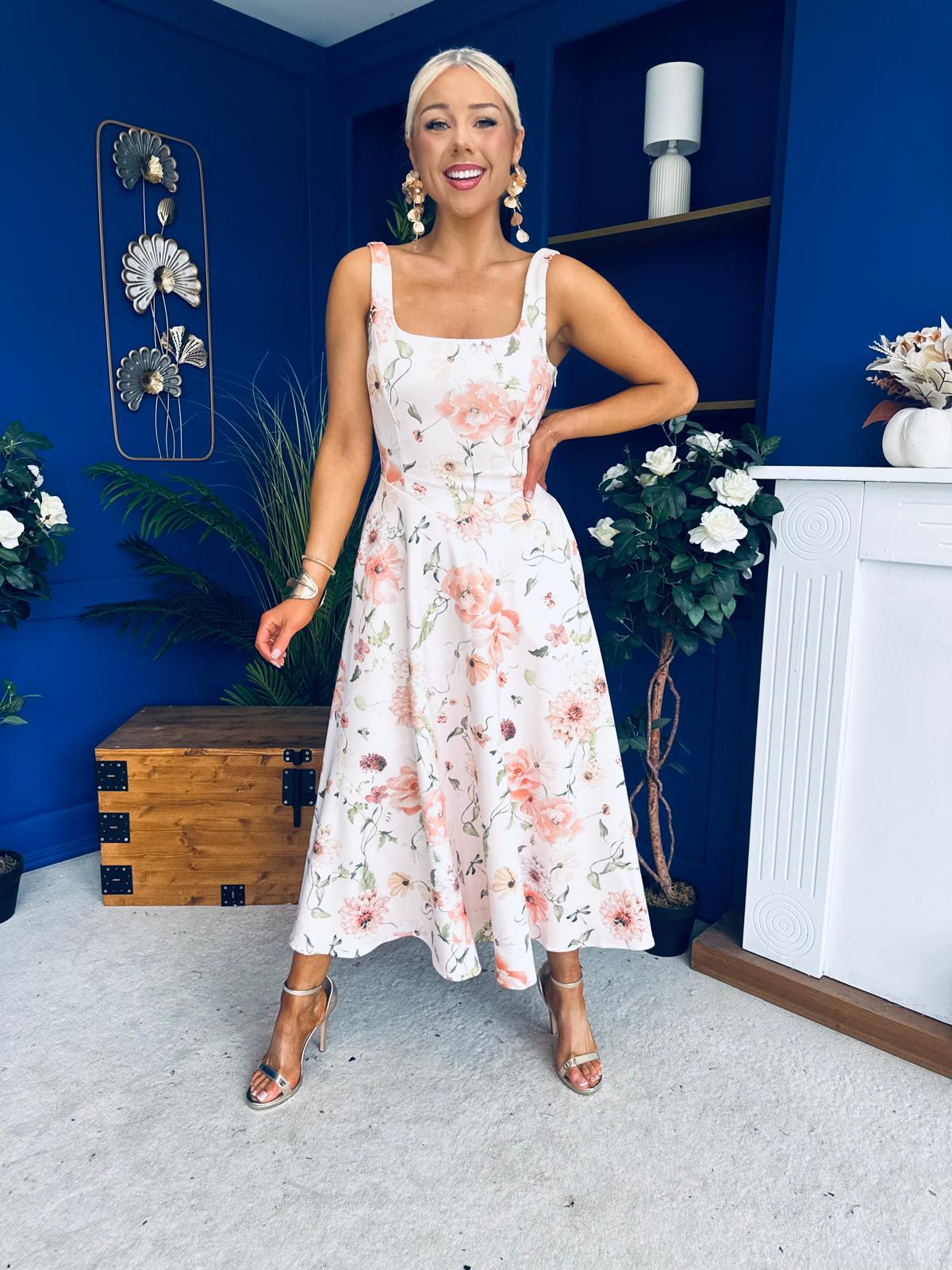 Julia Square Neck A-line Midi Dress Multi Floral