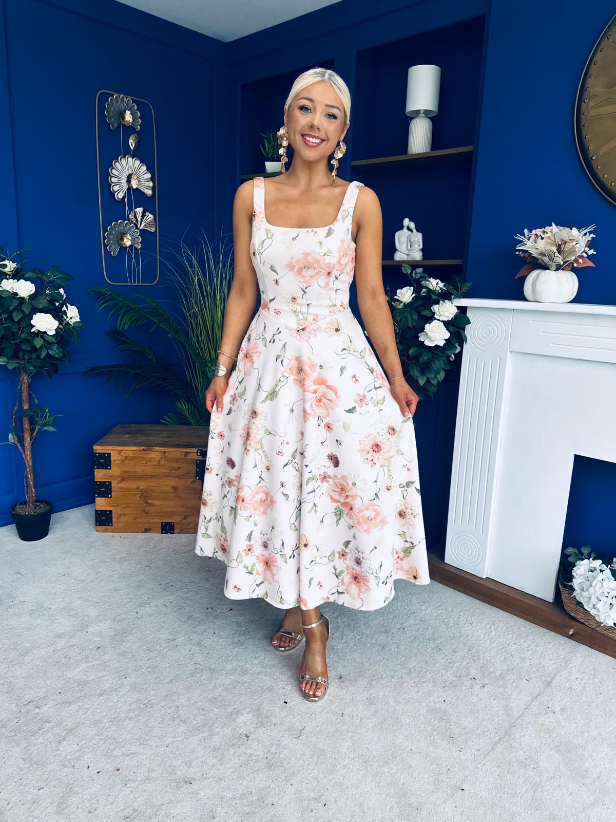 Julia Square Neck A-line Midi Dress Multi Floral