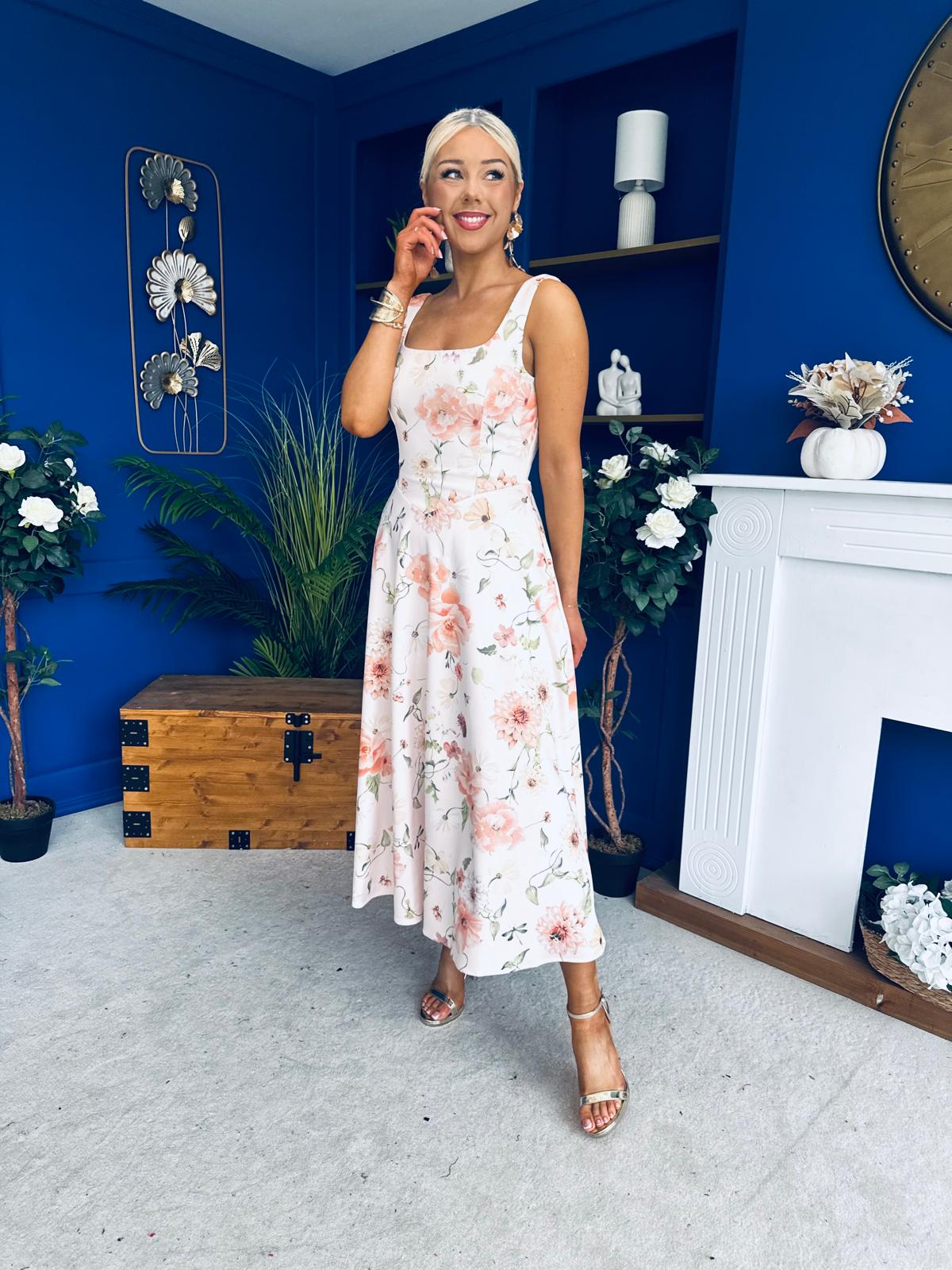 Julia Square Neck A-line Midi Dress Multi Floral