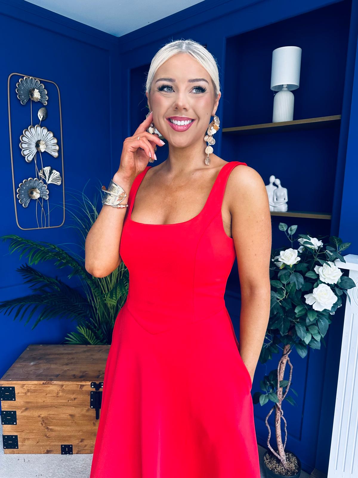 Kimber Square Neck A-line Midi Dress Blood Orange