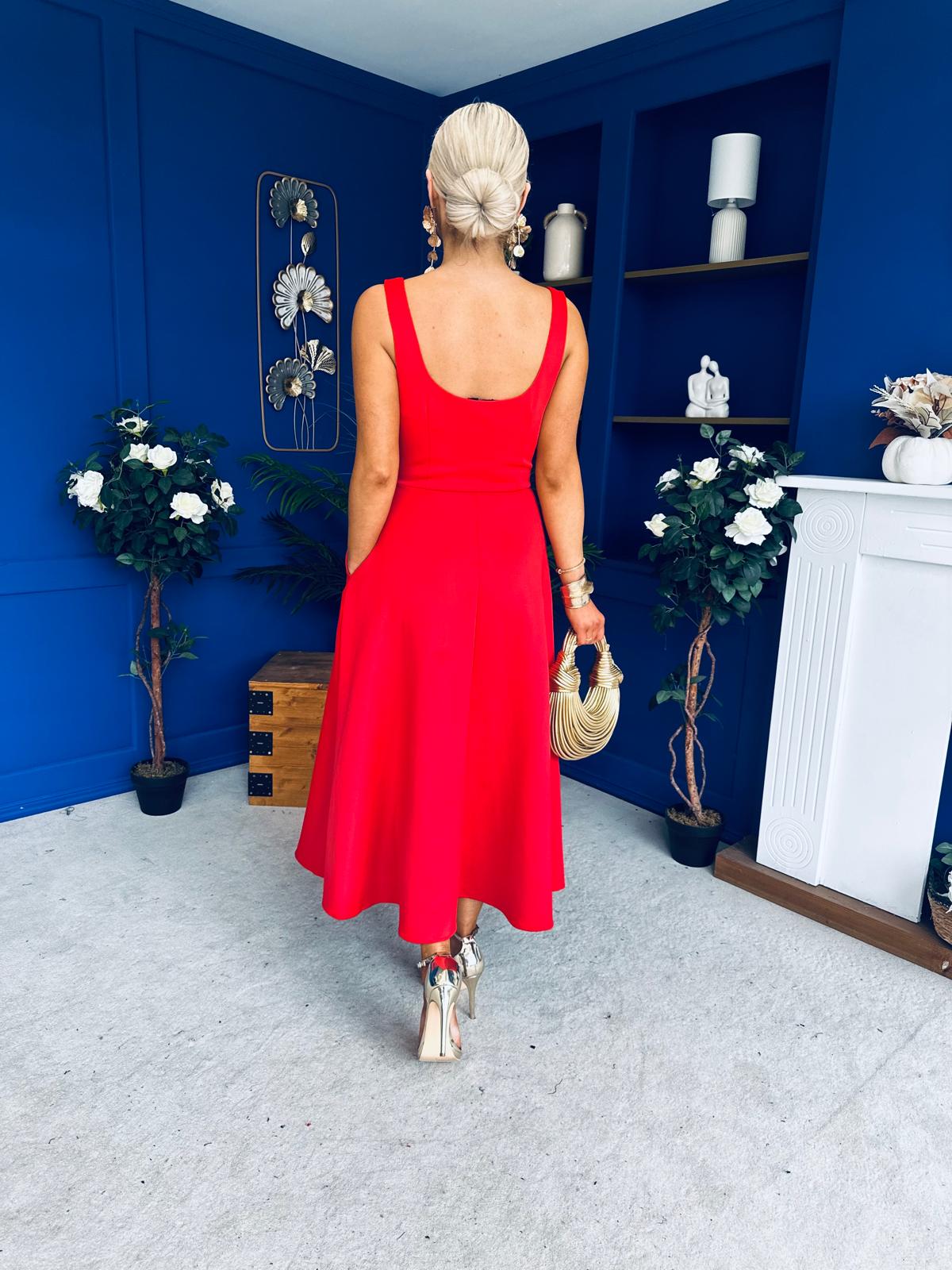 Kimber Square Neck A-line Midi Dress Blood Orange