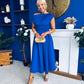 Breffy Asymmetric Neckline Skater Midi Cobalt Pre Order 26 Feb