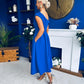 Breffy Asymmetric Neckline Skater Midi Cobalt Pre Order 26 Feb