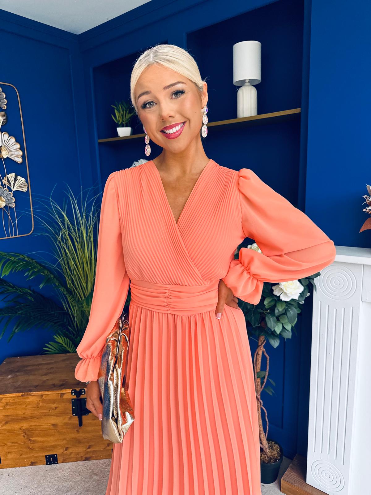 Clodagh Pleat Detailed Midi Dress Peach