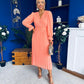 Clodagh Pleat Detailed Midi Dress Peach