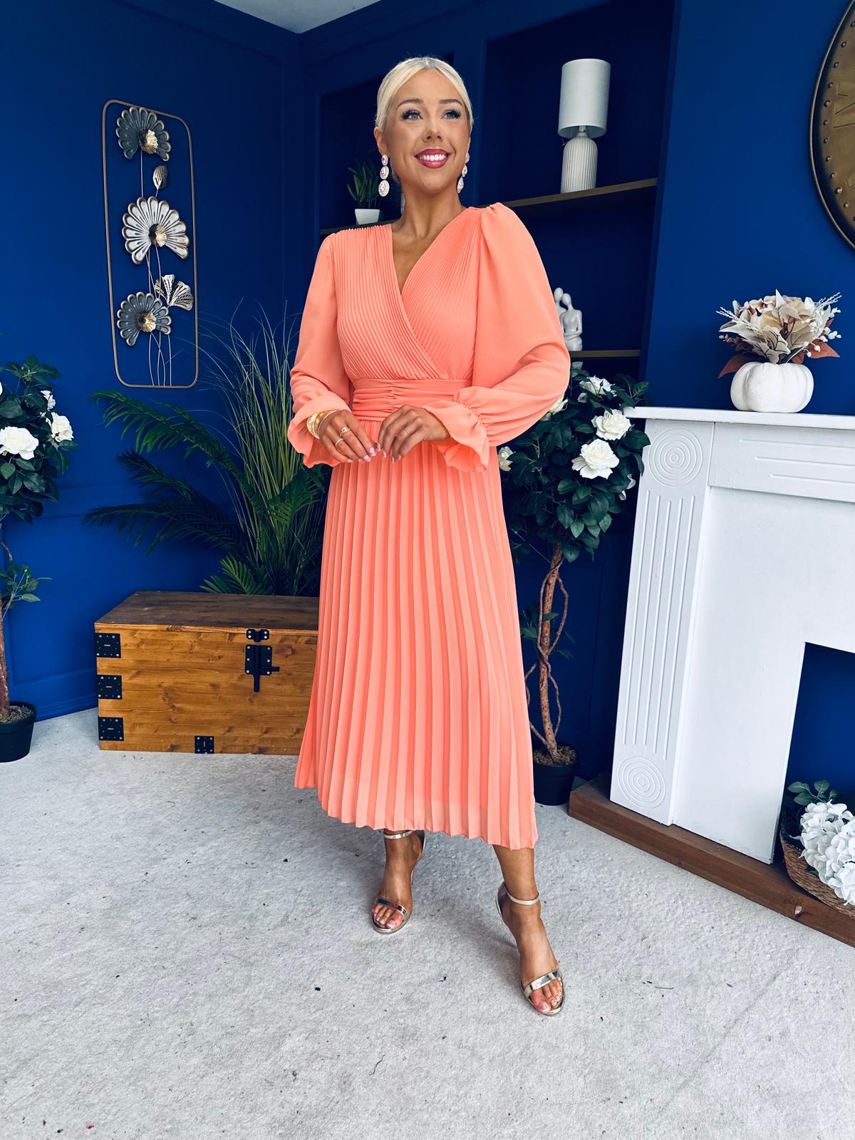 Clodagh Pleat Detailed Midi Dress Peach