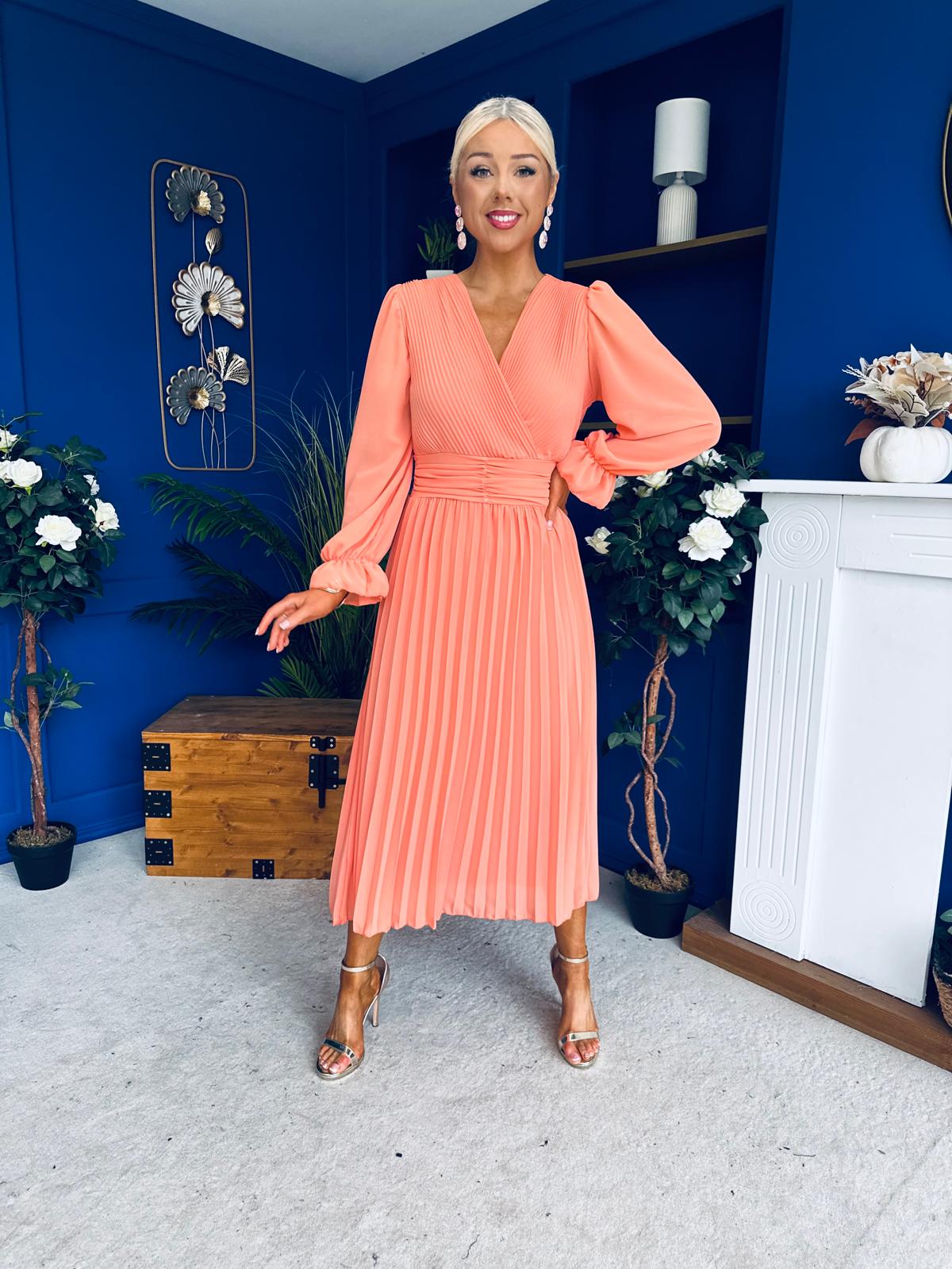 Clodagh Pleat Detailed Midi Dress Peach