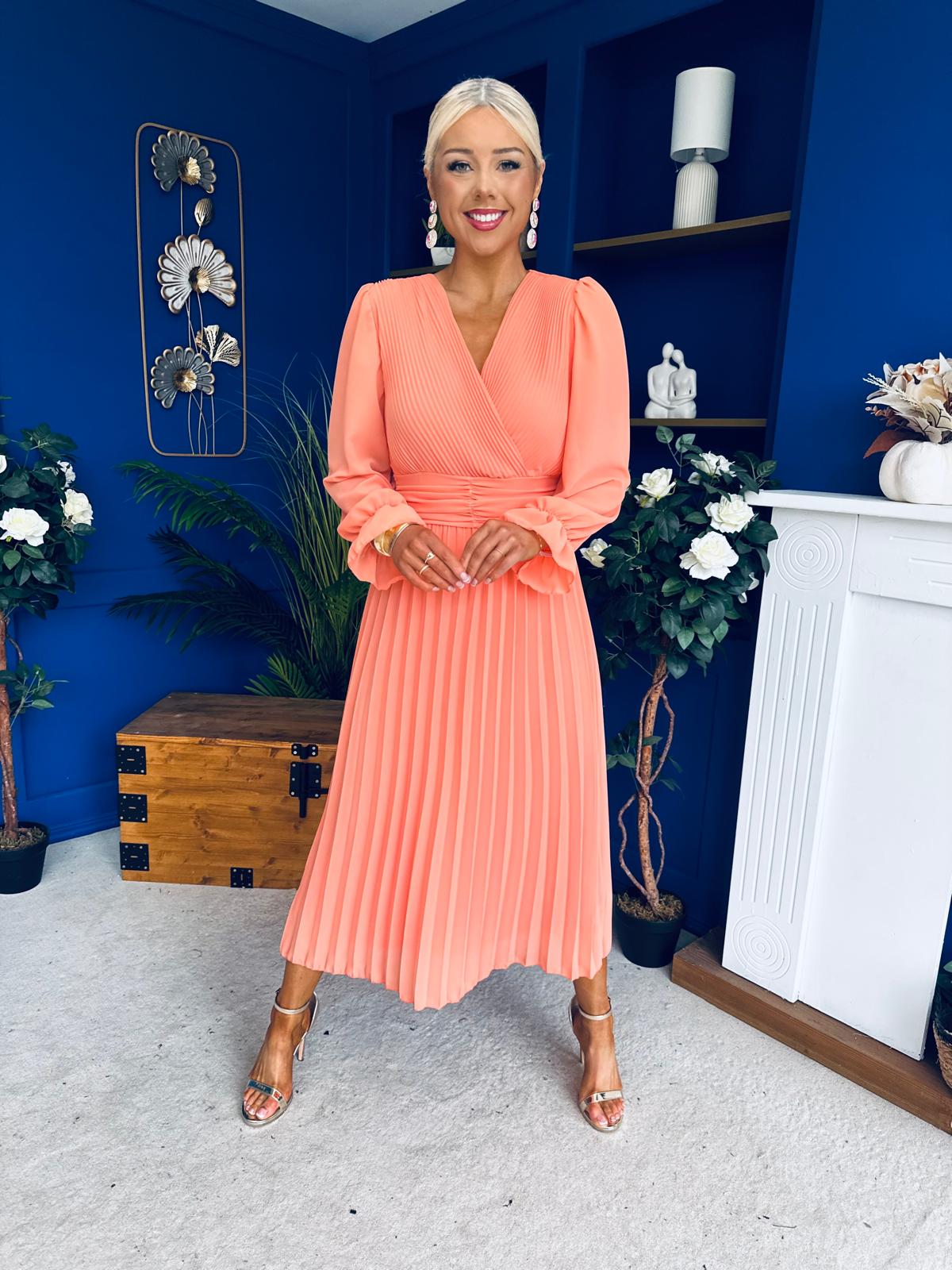 Clodagh Pleat Detailed Midi Dress Peach