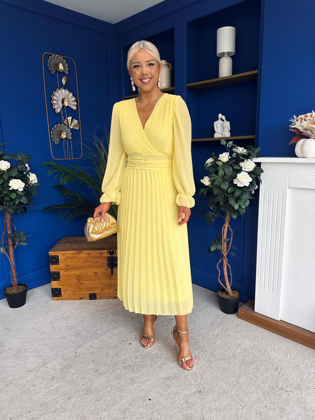 Clodagh Pleat Detailed Midi Dress Yellow